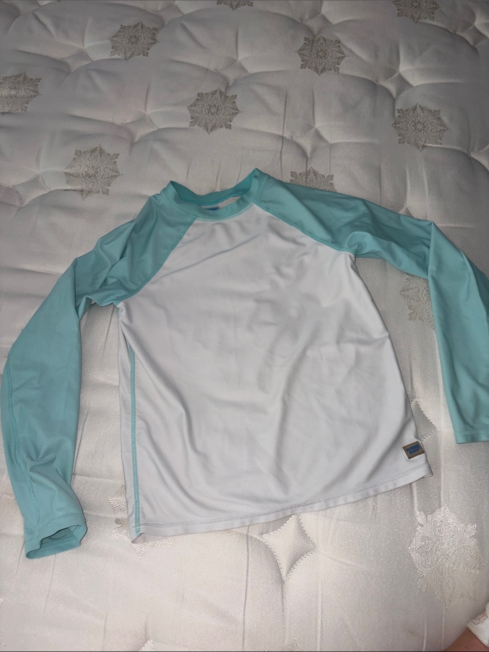 Ruffle Butts Boys White and Aqua Long Sleeve Rashguard